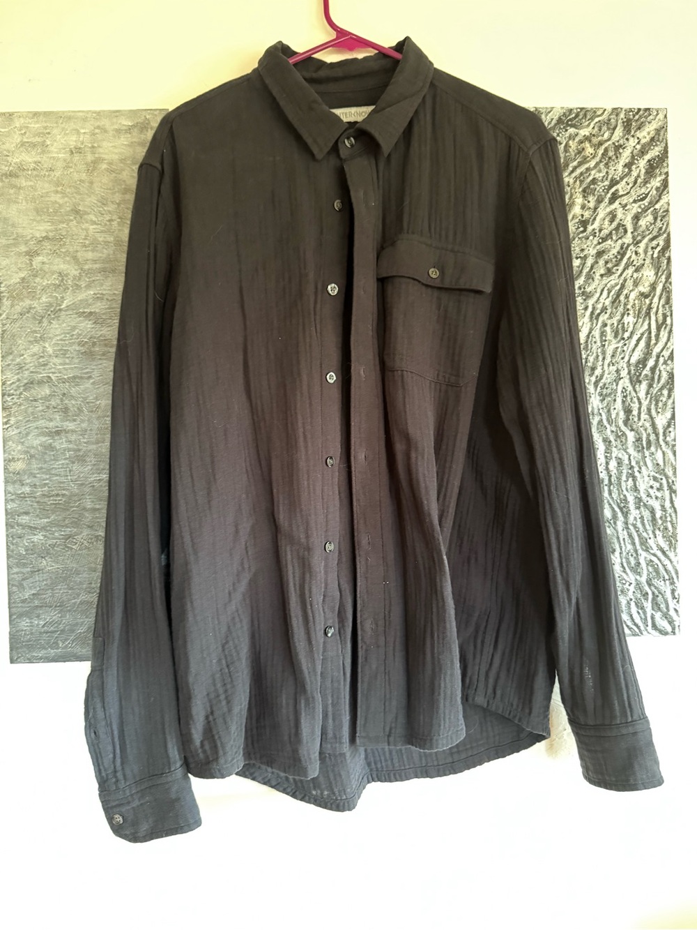 Outerknown : 100% org. cotton black long sleeve button up black textured shirt